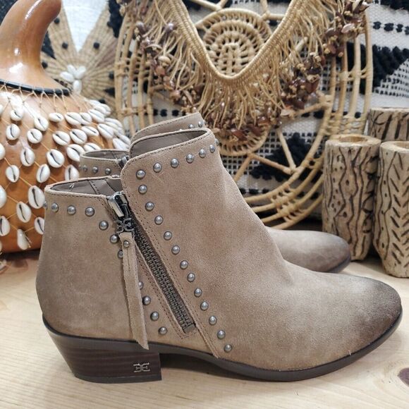 Sam Edelman 6.5M Paola Ankle Booties Leather Deep Taupe Burnished Almond Toe - Picture 1 of 13